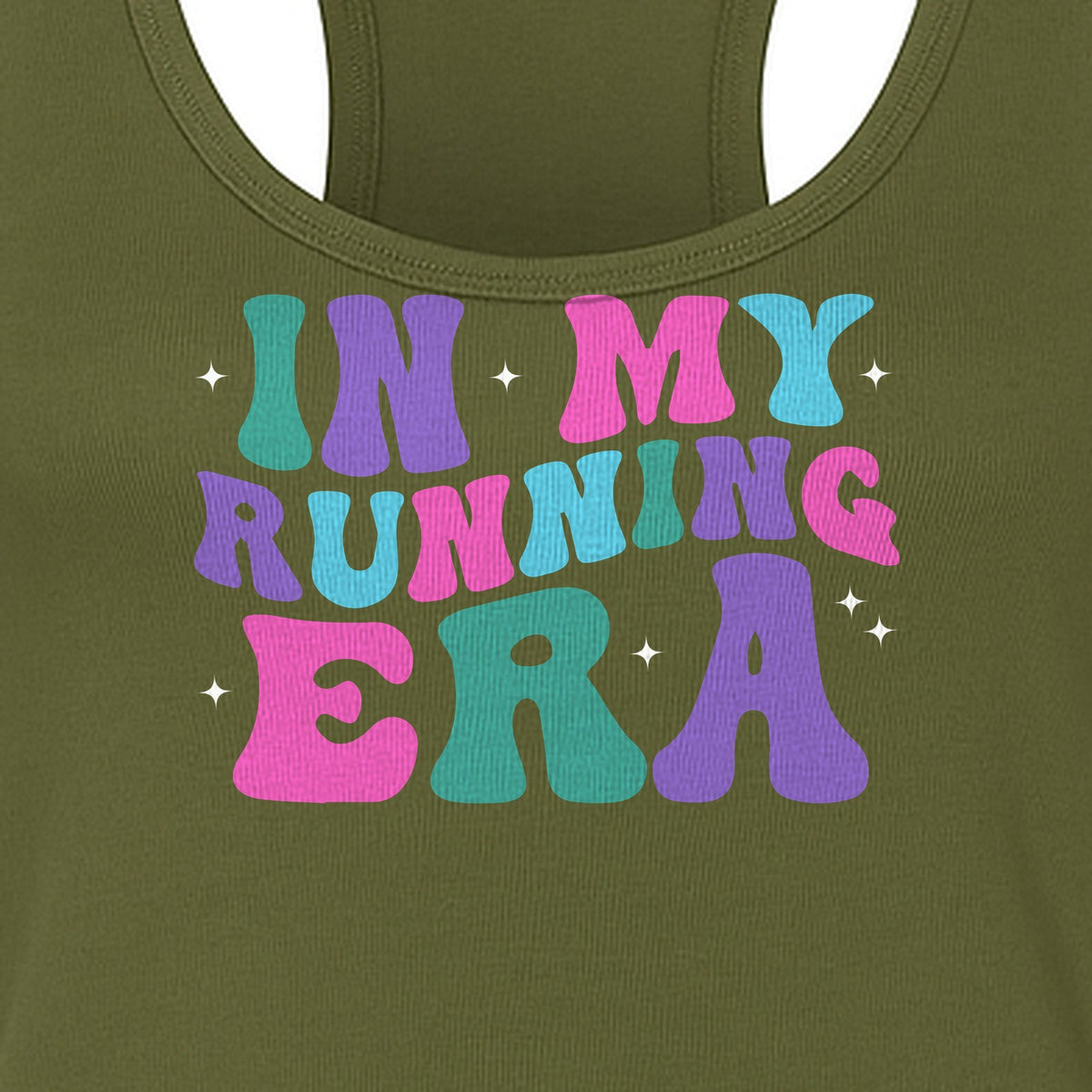 In My Running Era Women's Racerback Tank Top, Colorful Lettering with Sparkles for Runners