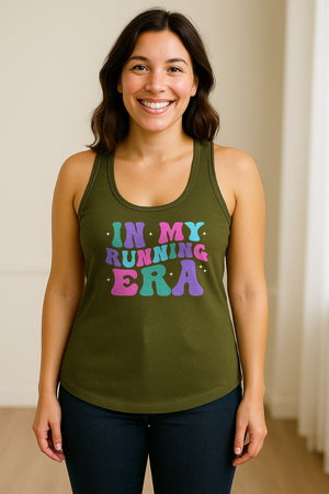 In My Running Era Women's Racerback Tank Top, Colorful Lettering with Sparkles for Runners