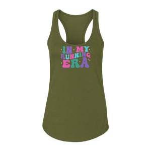 In My Running Era Women's Racerback Tank Top, Colorful Lettering with Sparkles for Runners
