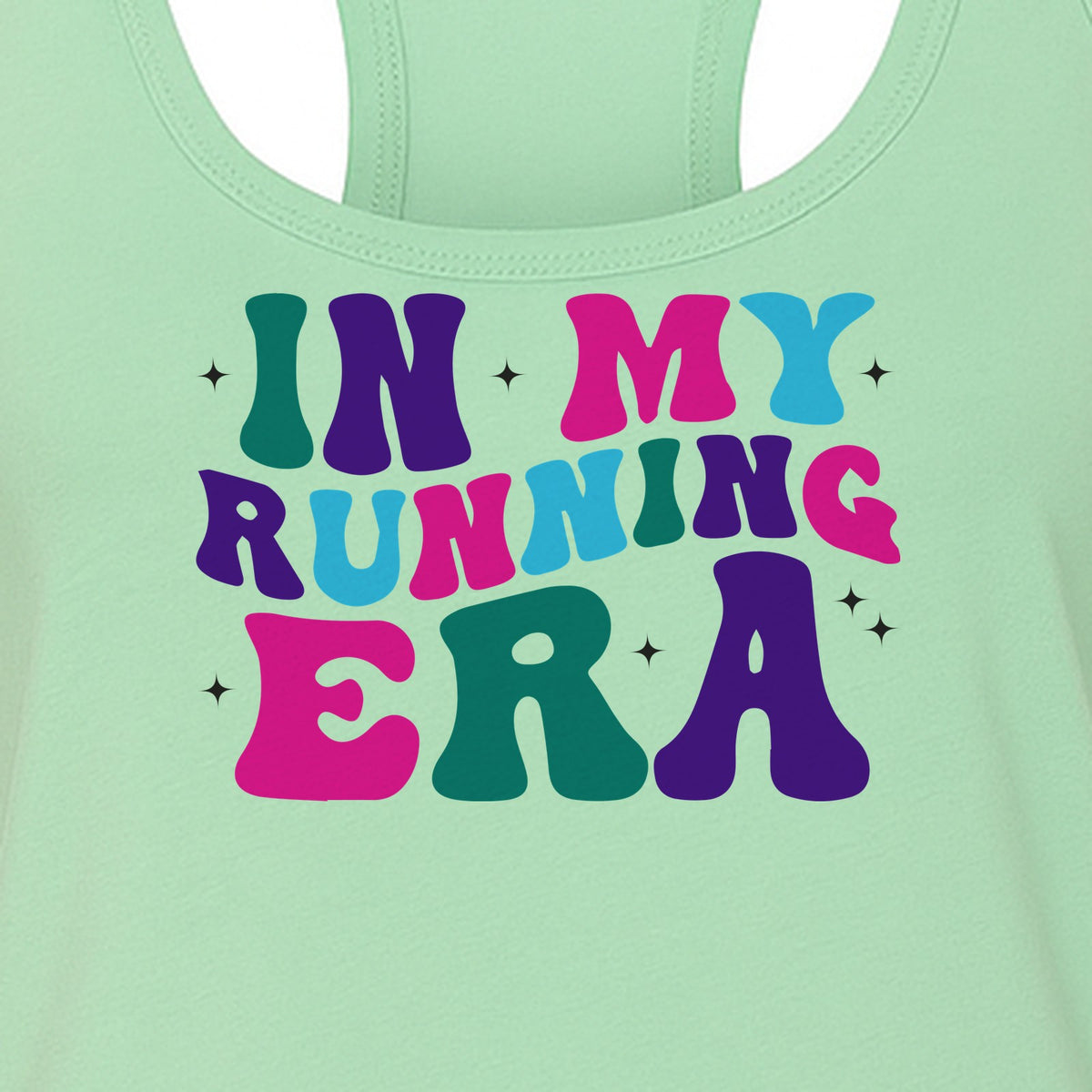 In My Running Era Women's Racerback Tank Top, Colorful Lettering with Sparkles for Runners