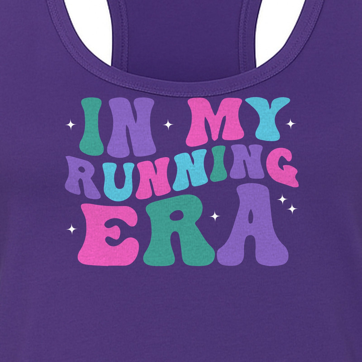 In My Running Era Women's Racerback Tank Top, Colorful Lettering with Sparkles for Runners