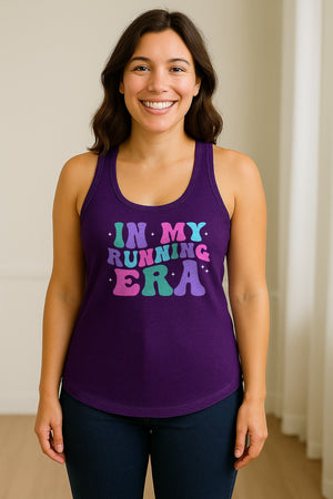 In My Running Era Women's Racerback Tank Top, Colorful Lettering with Sparkles for Runners