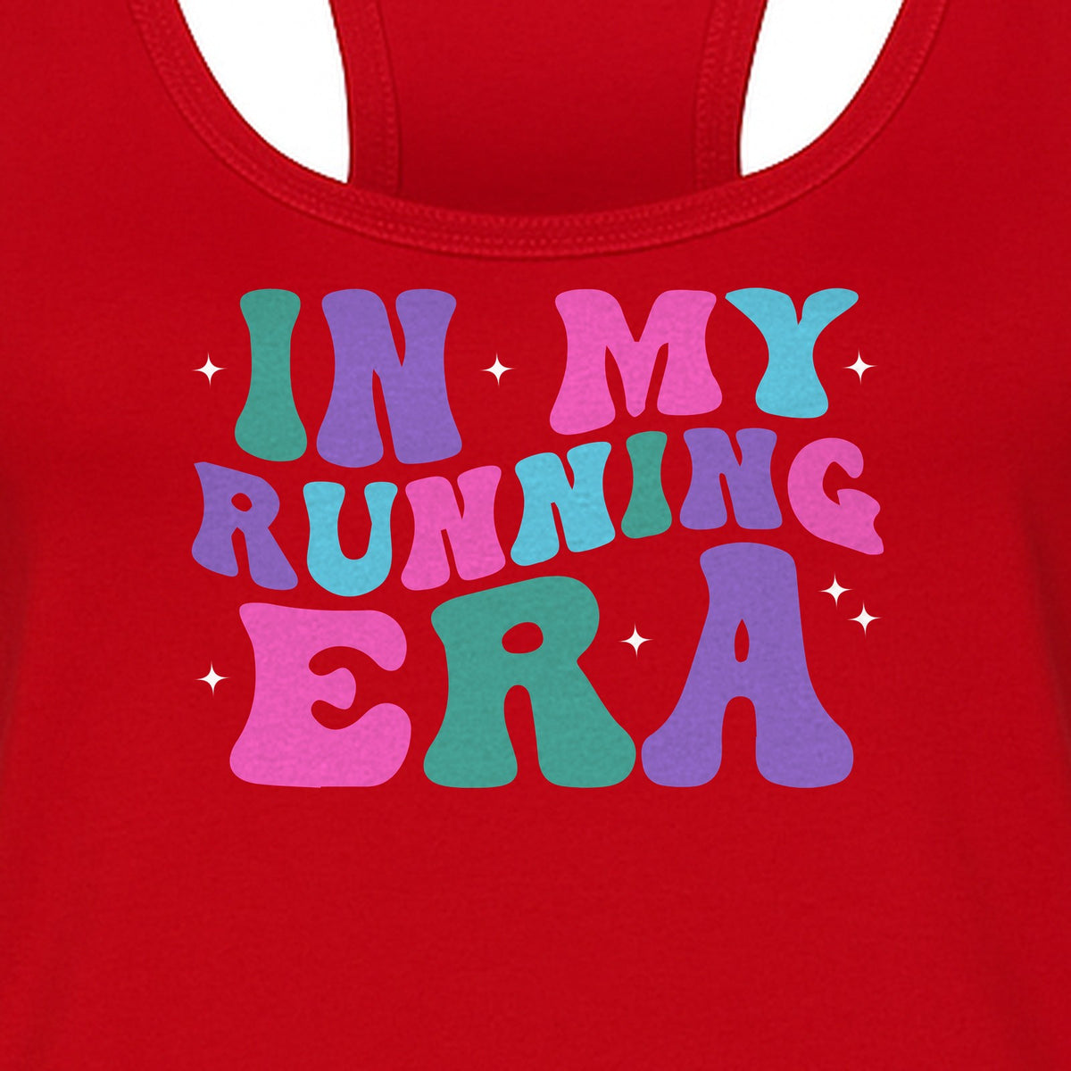 In My Running Era Women's Racerback Tank Top, Colorful Lettering with Sparkles for Runners