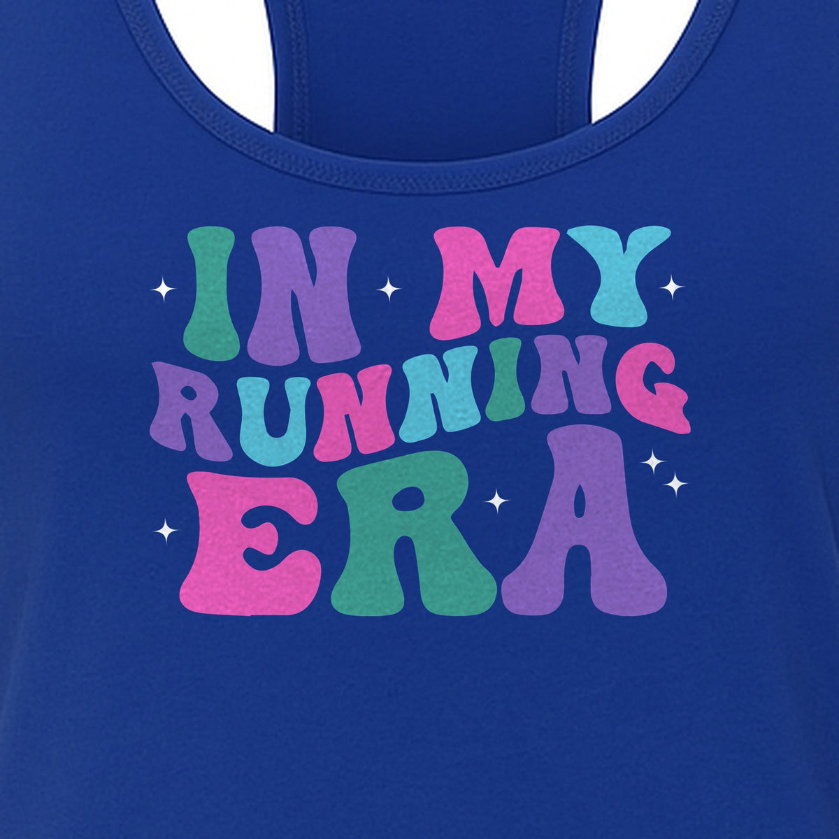 In My Running Era Women's Racerback Tank Top, Colorful Lettering with Sparkles for Runners
