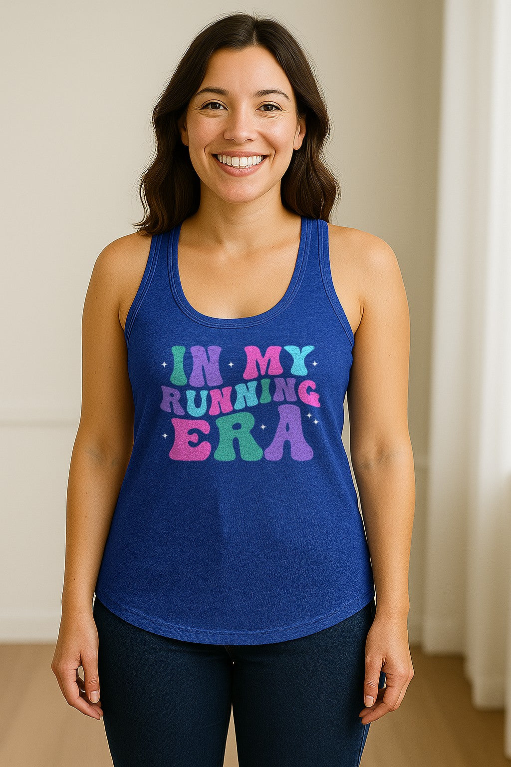 In My Running Era Women's Racerback Tank Top, Colorful Lettering with Sparkles for Runners