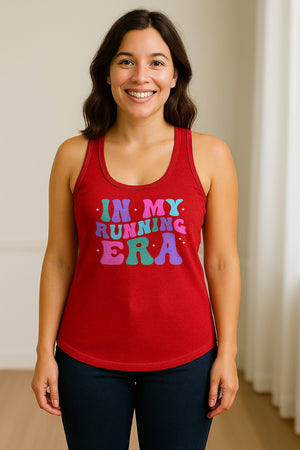 In My Running Era Women's Racerback Tank Top, Colorful Lettering with Sparkles for Runners