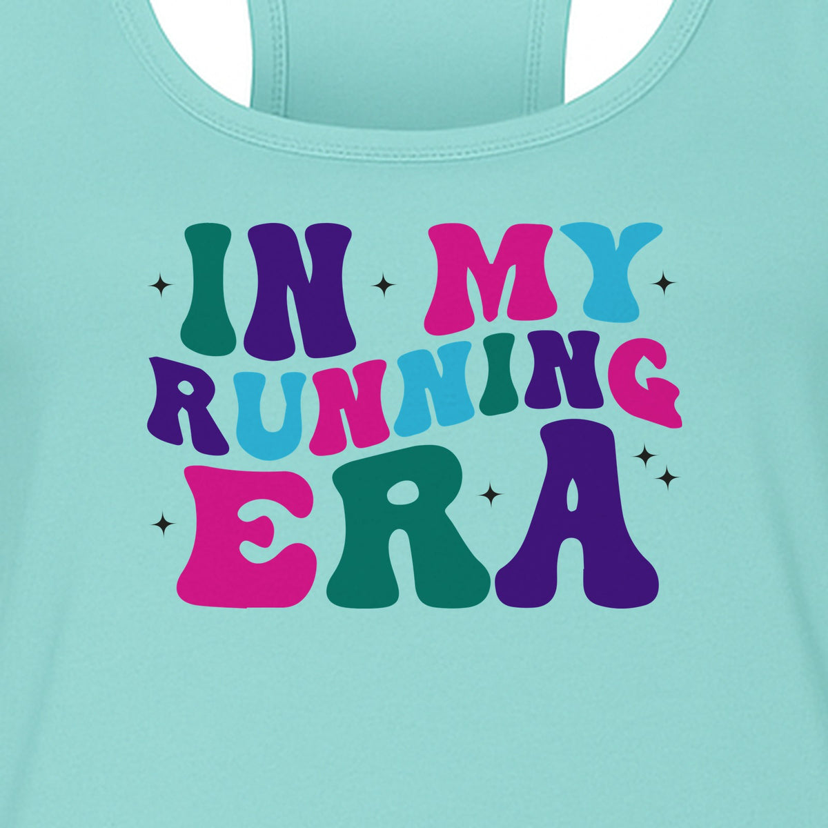 In My Running Era Women's Racerback Tank Top, Colorful Lettering with Sparkles for Runners