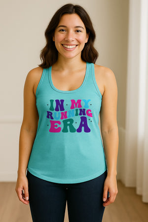 In My Running Era Women's Racerback Tank Top, Colorful Lettering with Sparkles for Runners