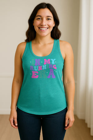 In My Running Era Women's Racerback Tank Top, Colorful Lettering with Sparkles for Runners