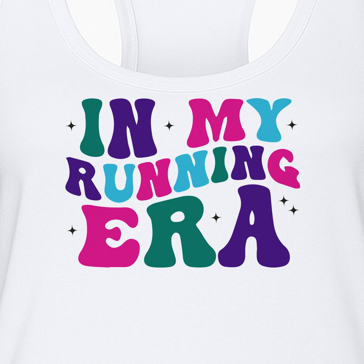 In My Running Era Women's Racerback Tank Top, Colorful Lettering with Sparkles for Runners