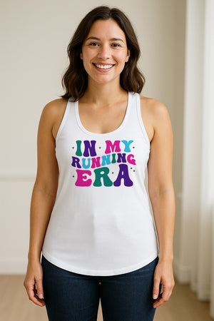 In My Running Era Women's Racerback Tank Top, Colorful Lettering with Sparkles for Runners
