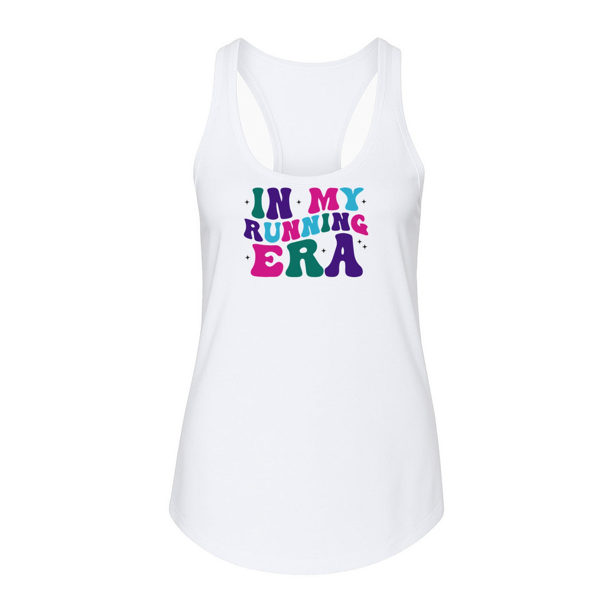 In My Running Era Women's Racerback Tank Top, Colorful Lettering with Sparkles for Runners