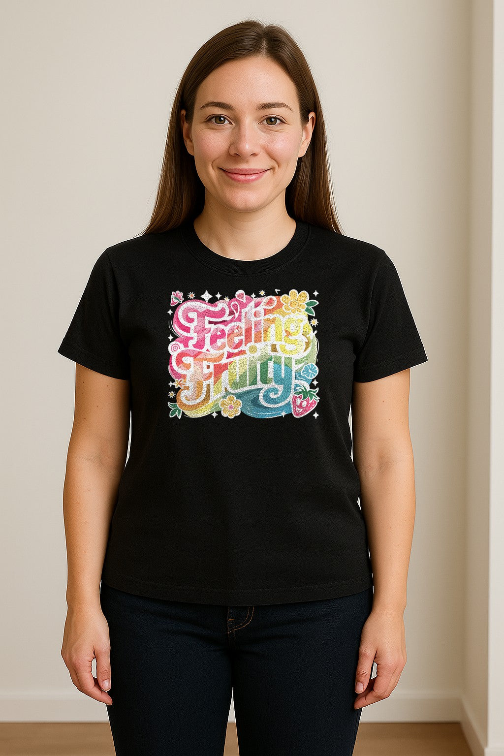 Feeling Fruity Pride T-Shirt, Retro Floral Rainbow Graphic for LGBTQ Community Celebrations