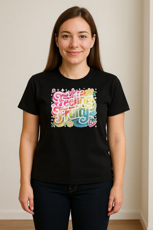 Feeling Fruity Pride T-Shirt, Retro Floral Rainbow Graphic for LGBTQ Community Celebrations