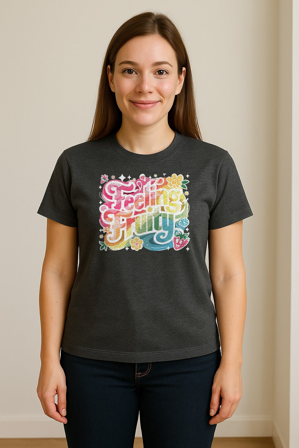 Feeling Fruity Pride T-Shirt, Retro Floral Rainbow Graphic for LGBTQ Community Celebrations