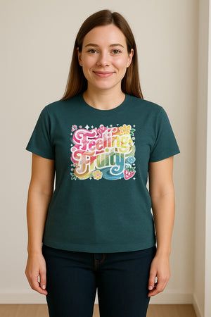 Feeling Fruity Pride T-Shirt, Retro Floral Rainbow Graphic for LGBTQ Community Celebrations