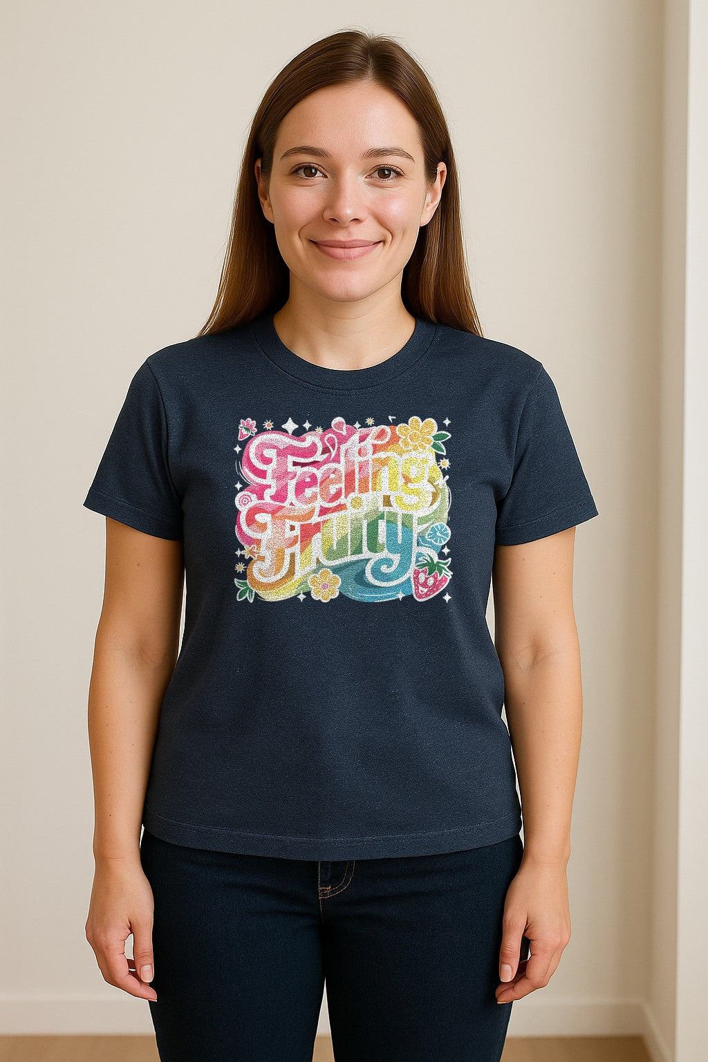 Feeling Fruity Pride T-Shirt, Retro Floral Rainbow Graphic for LGBTQ Community Celebrations