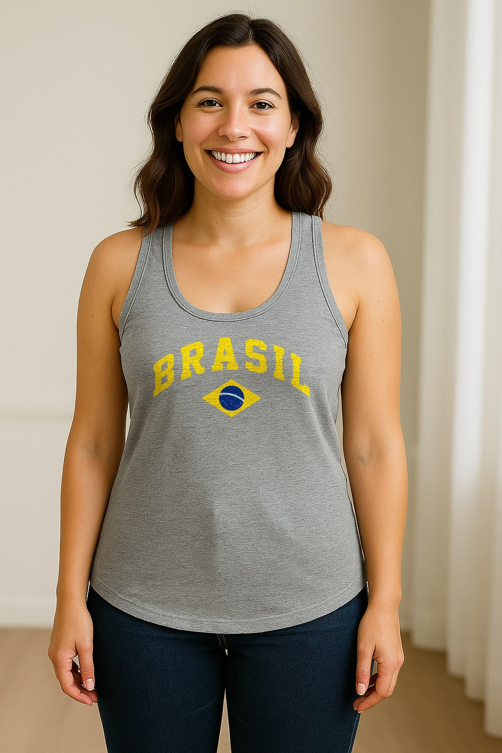Brazil Flag Women's Racerback Tank Top, Brazilian Heritage Graphic for Cultural Celebrations and Summer Outings