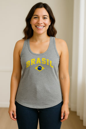 Brazil Flag Women's Racerback Tank Top, Brazilian Heritage Graphic for Cultural Celebrations and Summer Outings