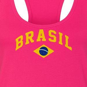 Brazil Flag Women's Racerback Tank Top, Brazilian Heritage Graphic for Cultural Celebrations and Summer Outings
