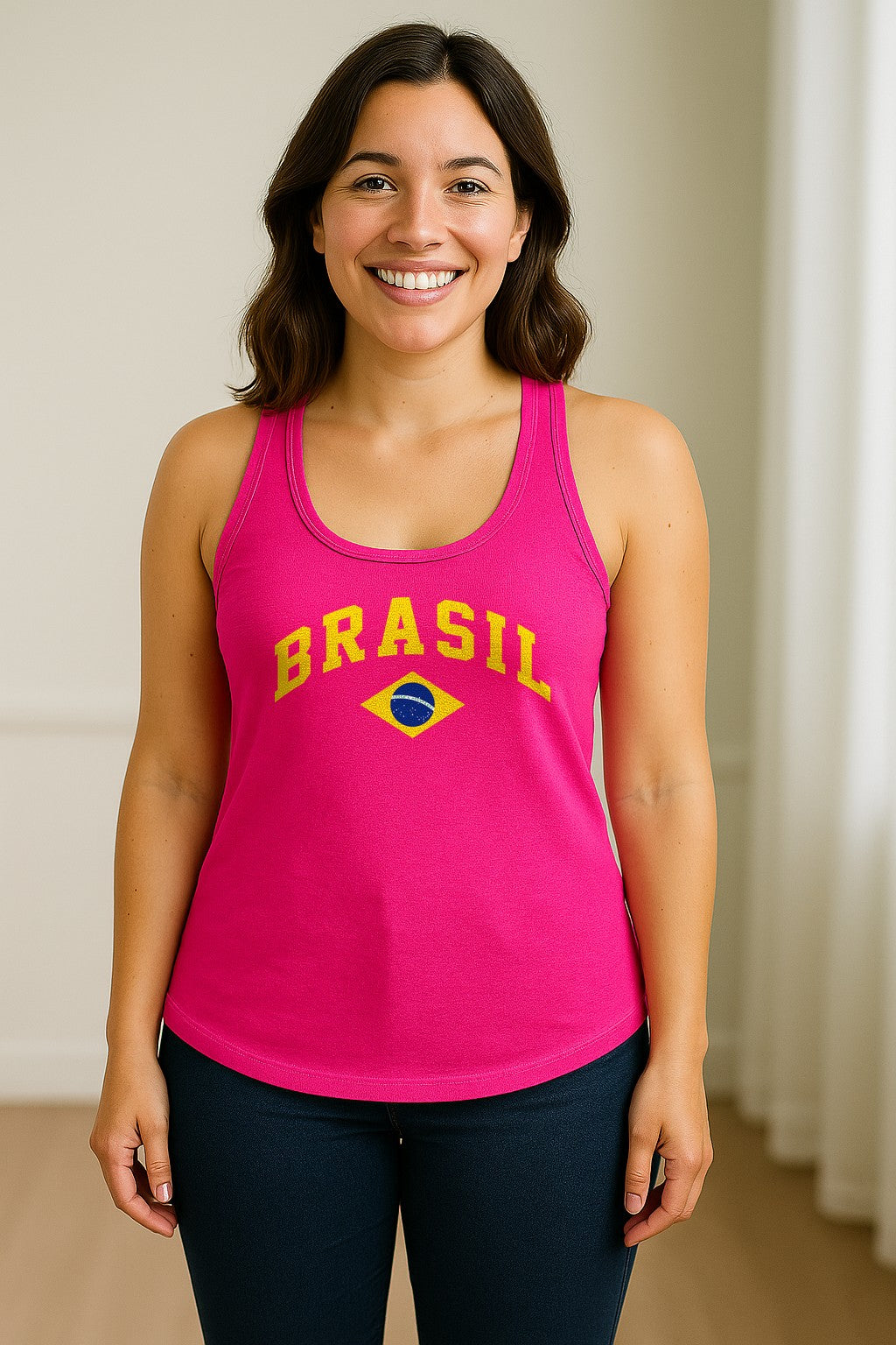 Brazil Flag Women's Racerback Tank Top, Brazilian Heritage Graphic for Cultural Celebrations and Summer Outings