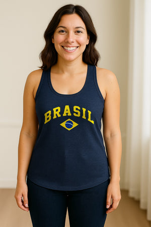 Brazil Flag Women's Racerback Tank Top, Brazilian Heritage Graphic for Cultural Celebrations and Summer Outings