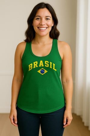 Brazil Flag Women's Racerback Tank Top, Brazilian Heritage Graphic for Cultural Celebrations and Summer Outings