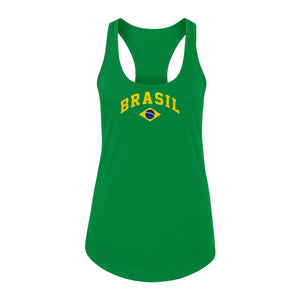 Brazil Flag Women's Racerback Tank Top, Brazilian Heritage Graphic for Cultural Celebrations and Summer Outings