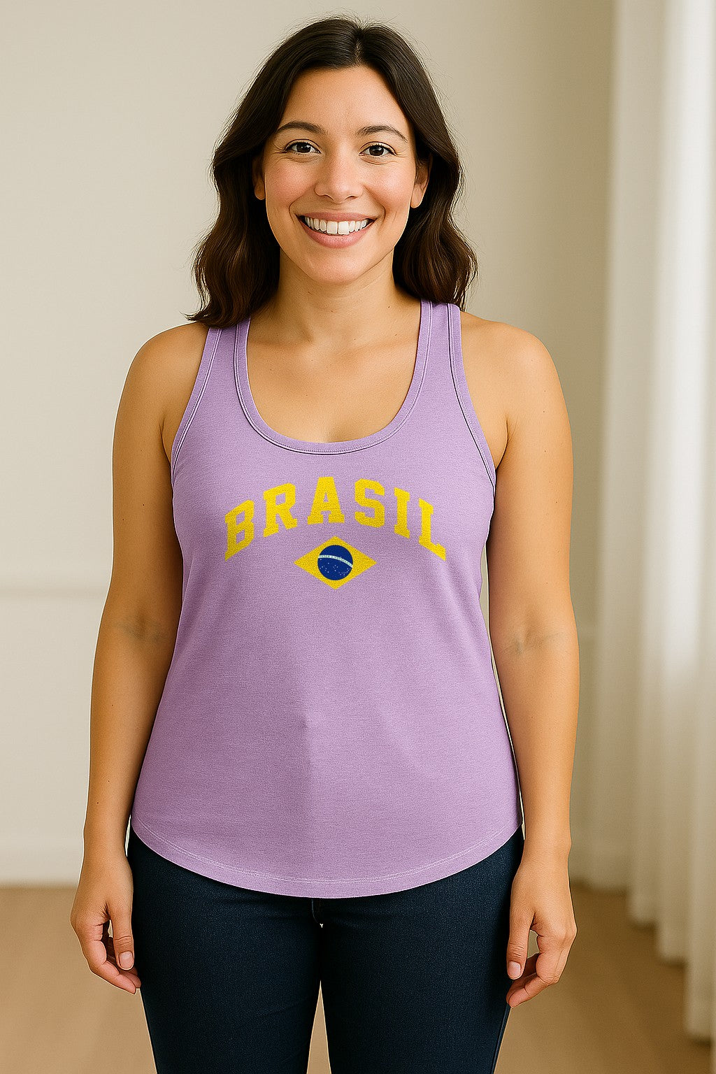 Brazil Flag Women's Racerback Tank Top, Brazilian Heritage Graphic for Cultural Celebrations and Summer Outings
