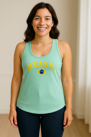 Brazil Flag Women's Racerback Tank Top, Brazilian Heritage Graphic for Cultural Celebrations and Summer Outings
