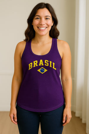 Brazil Flag Women's Racerback Tank Top, Brazilian Heritage Graphic for Cultural Celebrations and Summer Outings