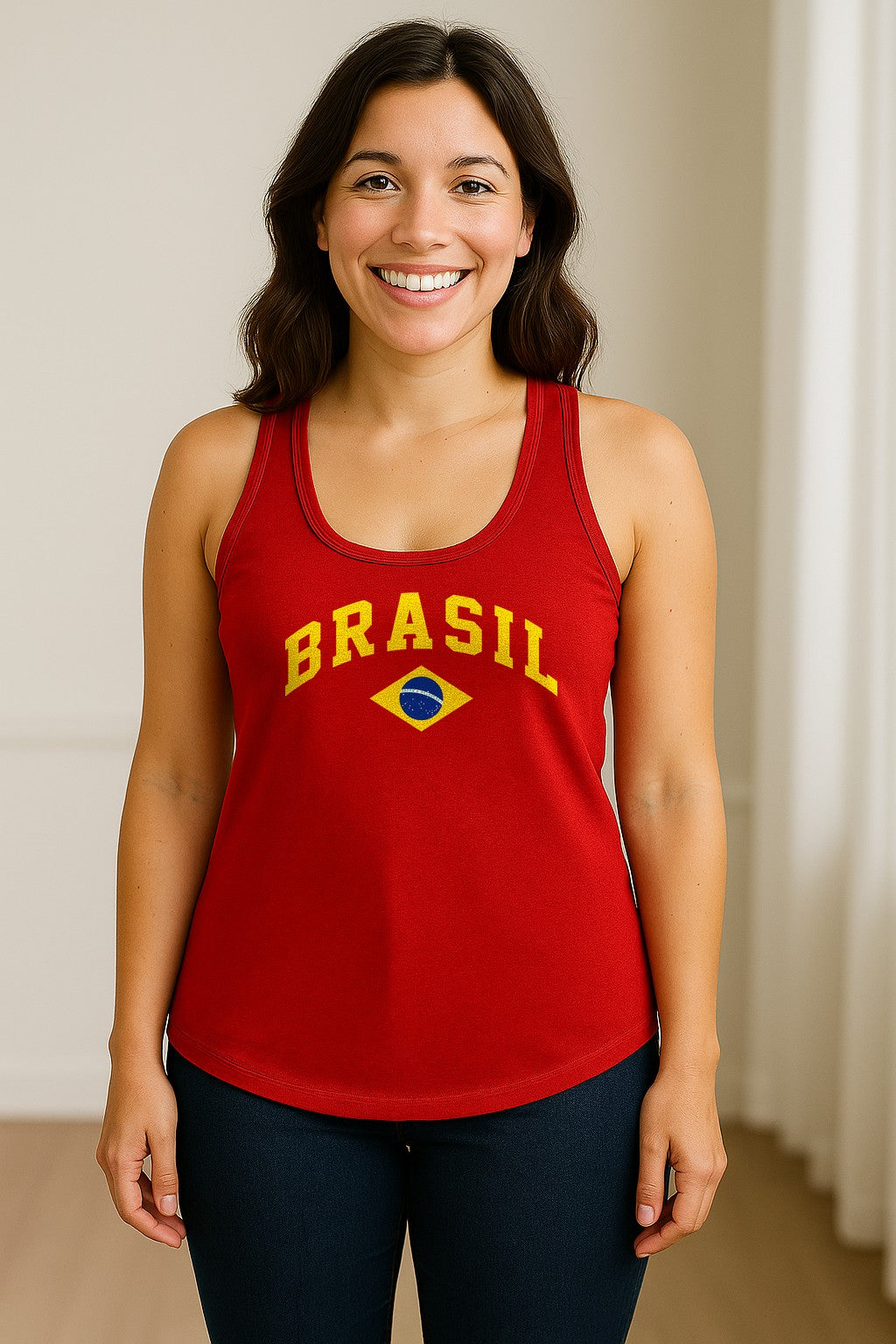 Brazil Flag Women's Racerback Tank Top, Brazilian Heritage Graphic for Cultural Celebrations and Summer Outings