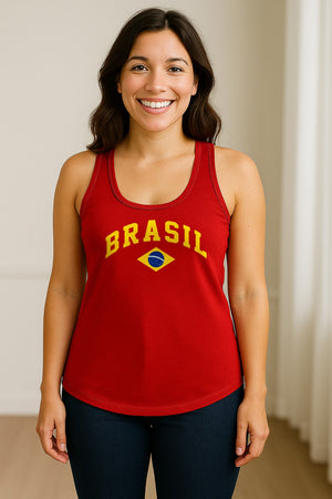 Brazil Flag Women's Racerback Tank Top, Brazilian Heritage Graphic for Cultural Celebrations and Summer Outings