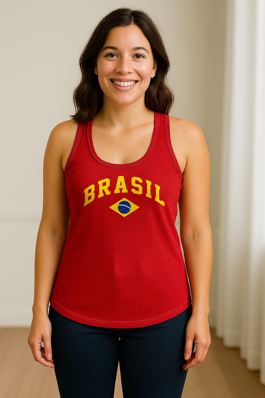 Brazil Flag Women's Racerback Tank Top, Brazilian Heritage Graphic for Cultural Celebrations and Summer Outings