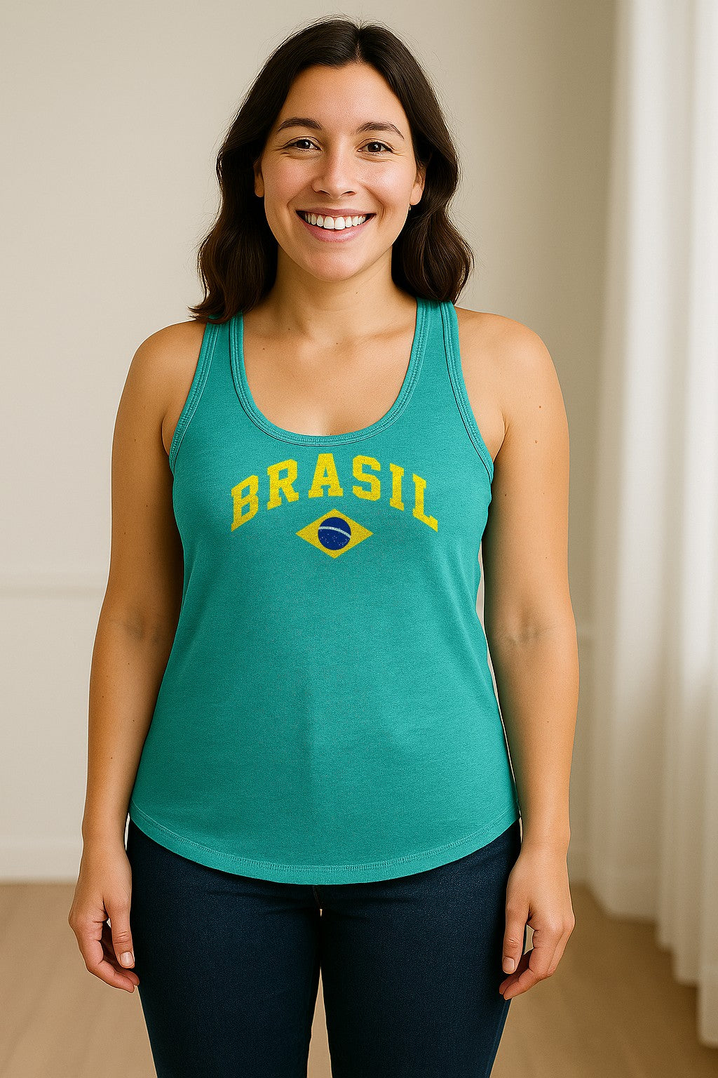 Brazil Flag Women's Racerback Tank Top, Brazilian Heritage Graphic for Cultural Celebrations and Summer Outings