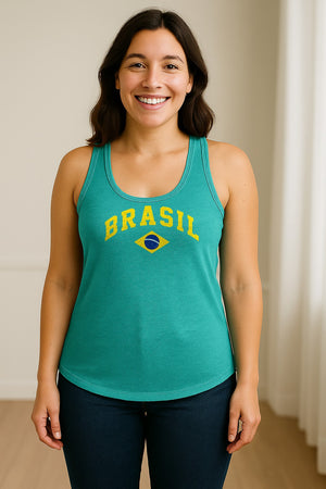 Brazil Flag Women's Racerback Tank Top, Brazilian Heritage Graphic for Cultural Celebrations and Summer Outings
