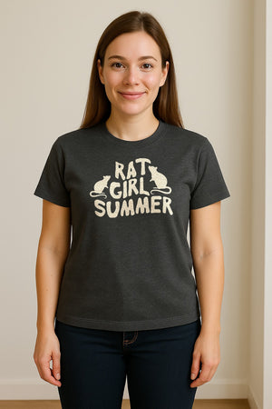 Rat Girl Summer T-Shirt, Funny Rodent Silhouettes Graphic for Pet Owners and Animal Enthusiasts