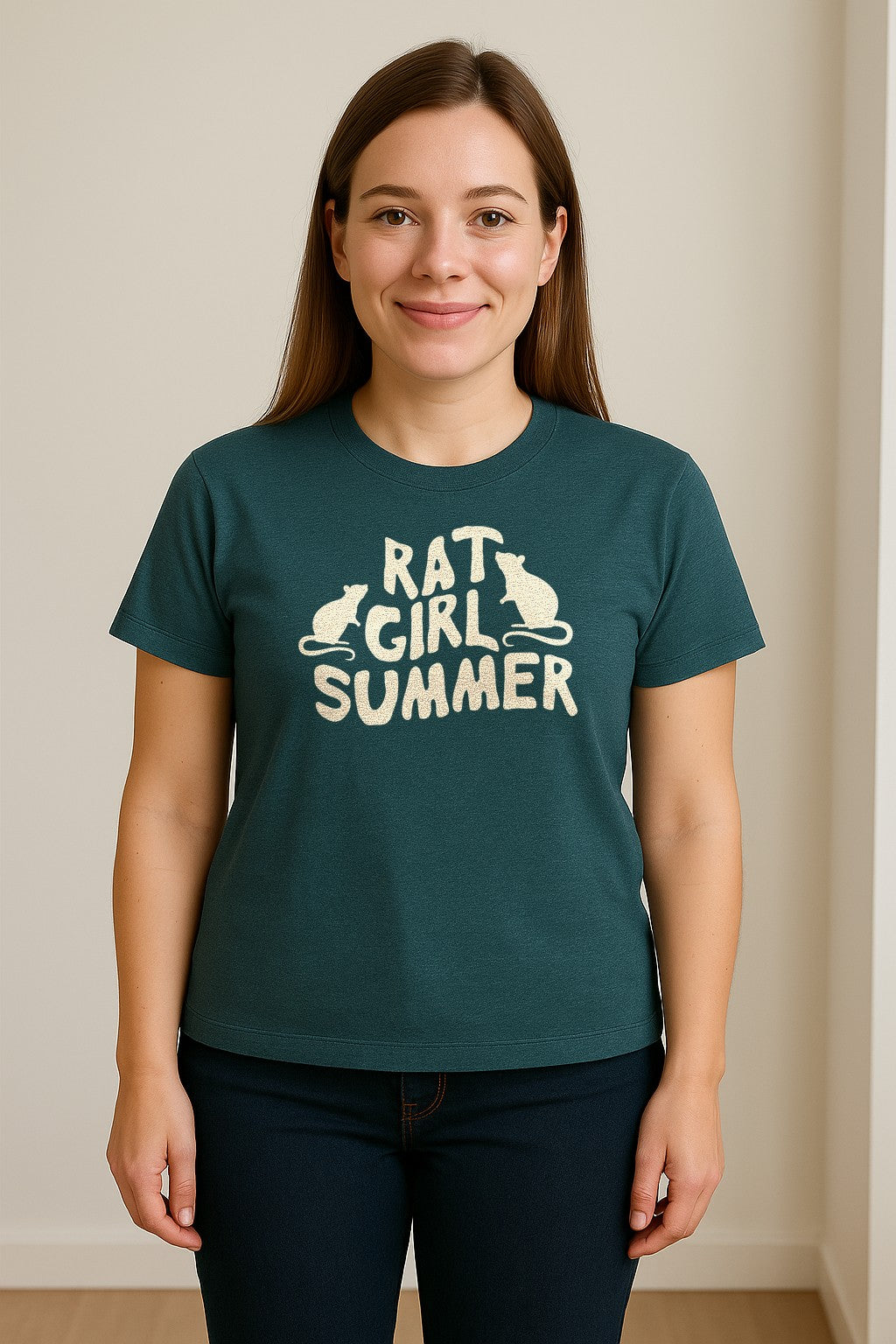 Rat Girl Summer T-Shirt, Funny Rodent Silhouettes Graphic for Pet Owners and Animal Enthusiasts