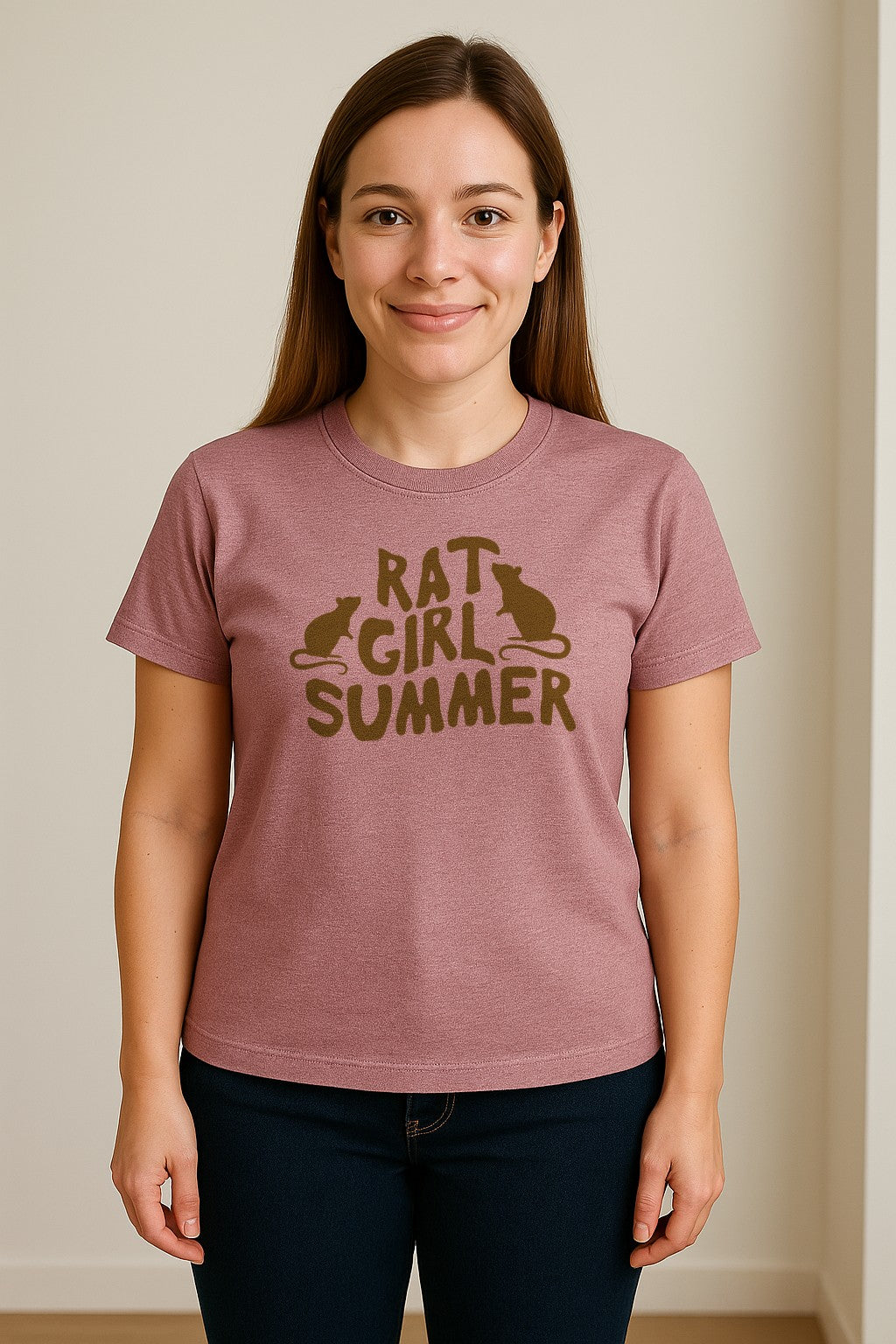 Rat Girl Summer T-Shirt, Funny Rodent Silhouettes Graphic for Pet Owners and Animal Enthusiasts