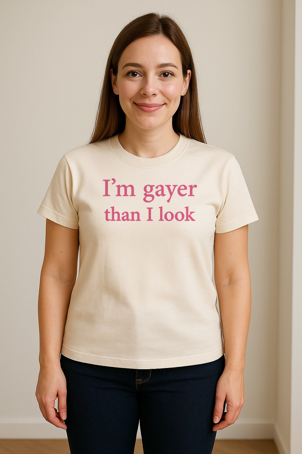 I'm Gayer Than I Look T-Shirt, Pink Text Design for LGBTQ+ Pride Celebrations