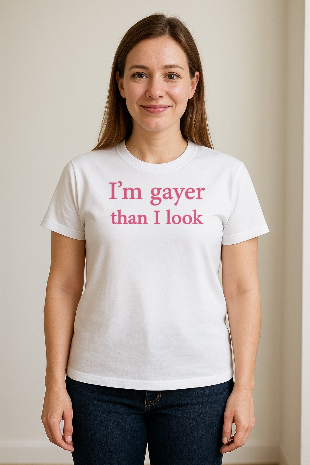 I'm Gayer Than I Look T-Shirt, Pink Text Design for LGBTQ+ Pride Celebrations