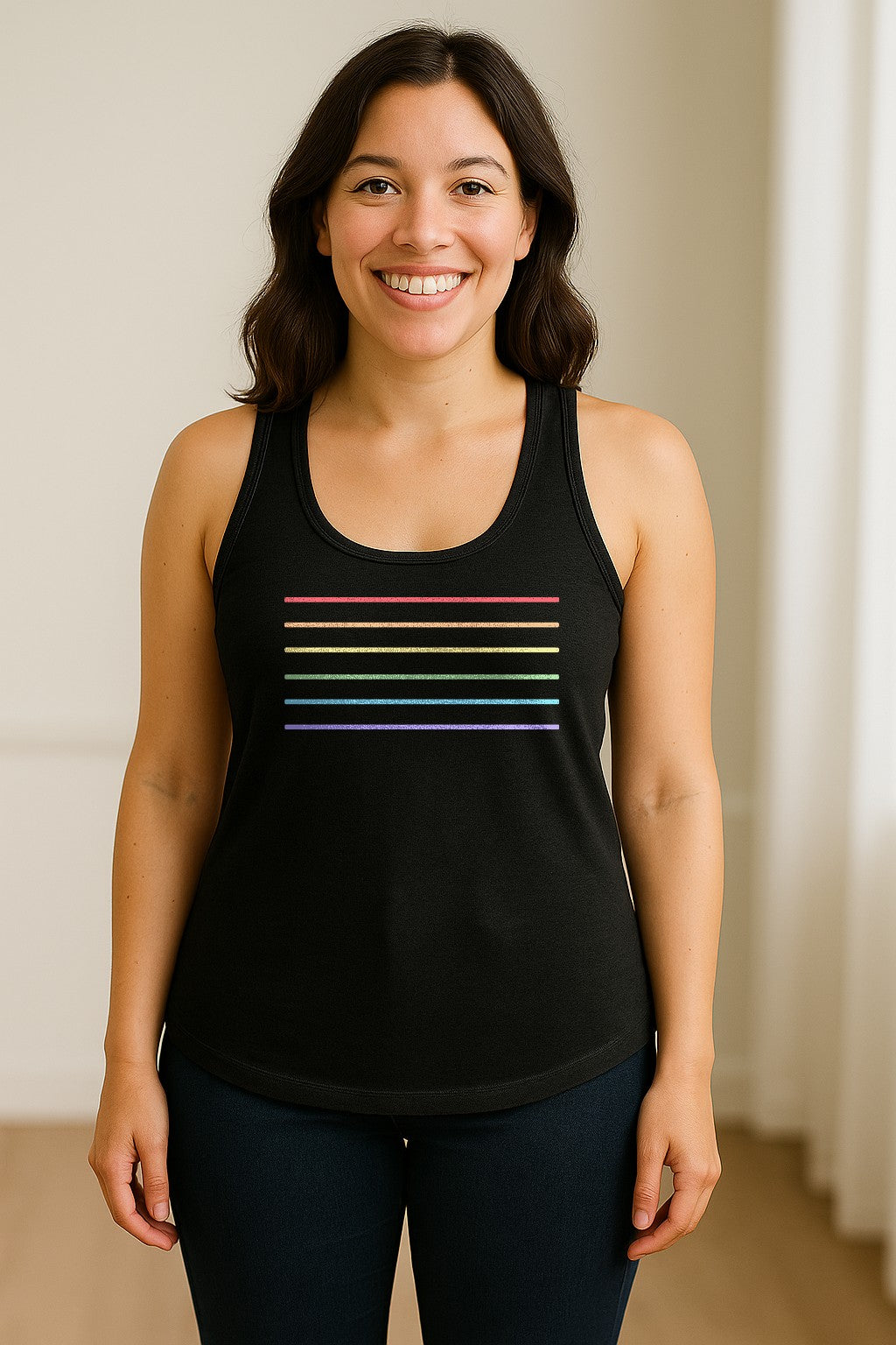 Rainbow Stripe Pride Women's Racerback Tank Top for LGBTQ Celebrations and Everyday Wear
