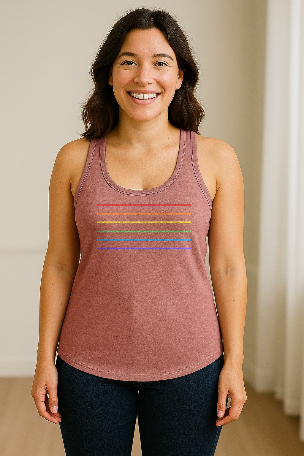 Rainbow Stripe Pride Women's Racerback Tank Top for LGBTQ Celebrations and Everyday Wear