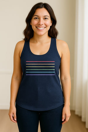 Rainbow Stripe Pride Women's Racerback Tank Top for LGBTQ Celebrations and Everyday Wear