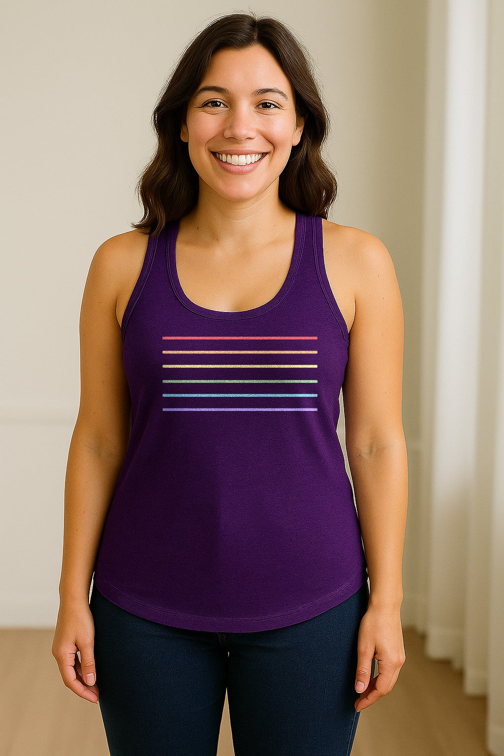 Rainbow Stripe Pride Women's Racerback Tank Top for LGBTQ Celebrations and Everyday Wear