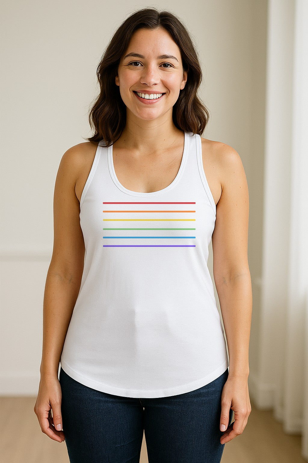 Rainbow Stripe Pride Women's Racerback Tank Top for LGBTQ Celebrations and Everyday Wear