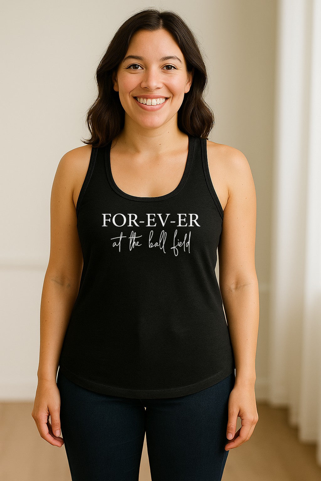 Baseball Mom Women's Racerback Tank Top, Forever at the Ball Field Game Day Design