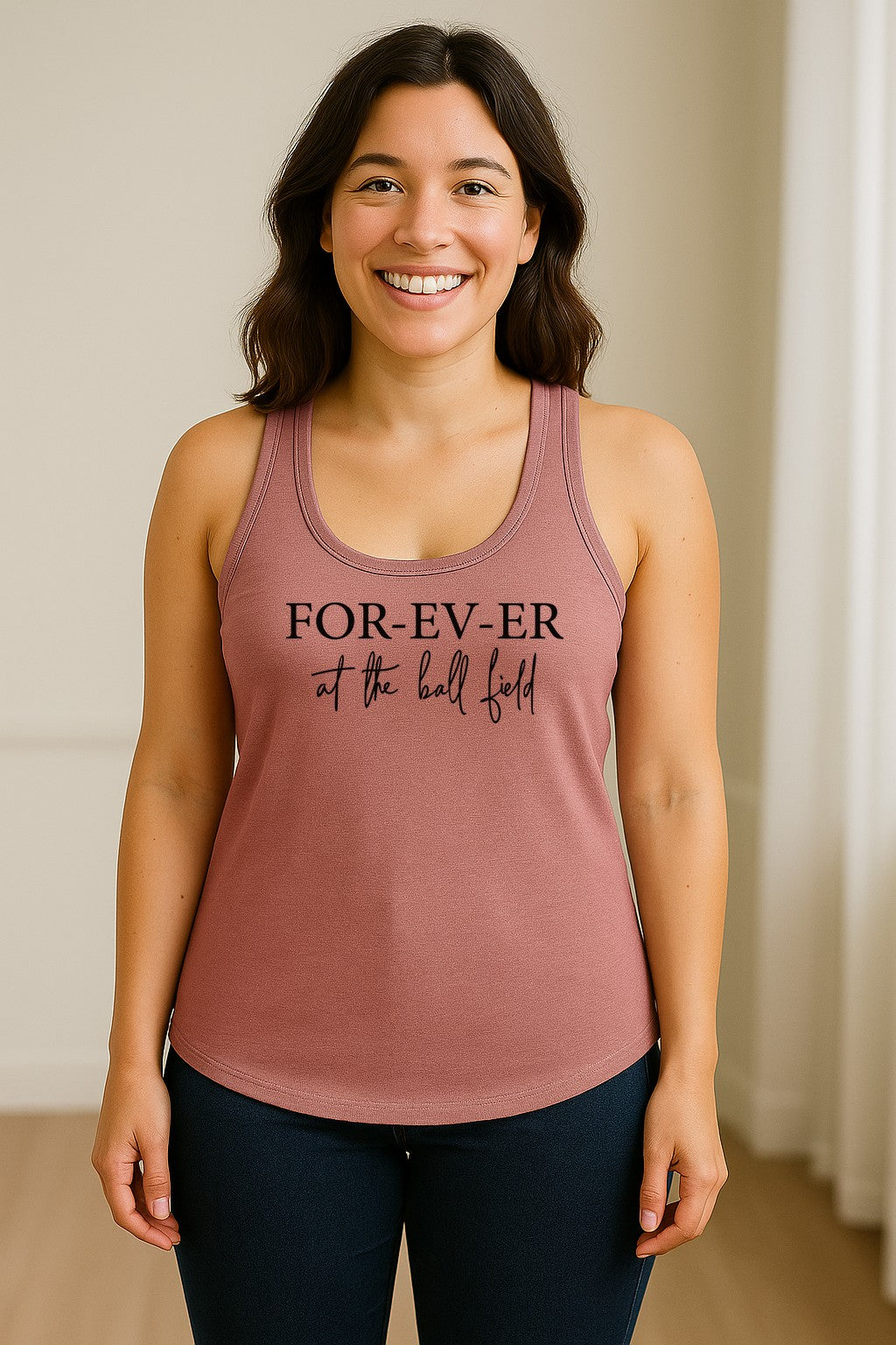 Baseball Mom Women's Racerback Tank Top, Forever at the Ball Field Game Day Design