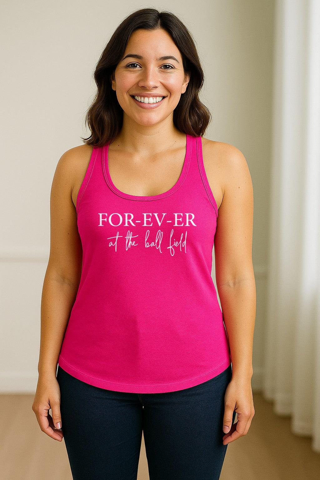 Baseball Mom Women's Racerback Tank Top, Forever at the Ball Field Game Day Design