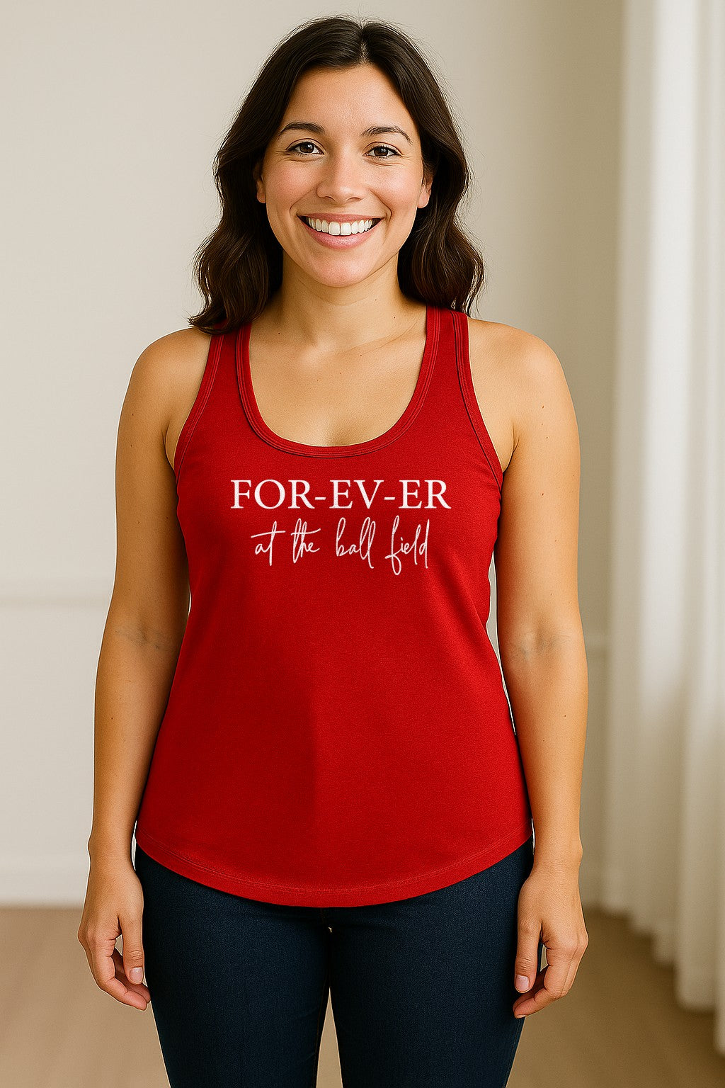 Baseball Mom Women's Racerback Tank Top, Forever at the Ball Field Game Day Design